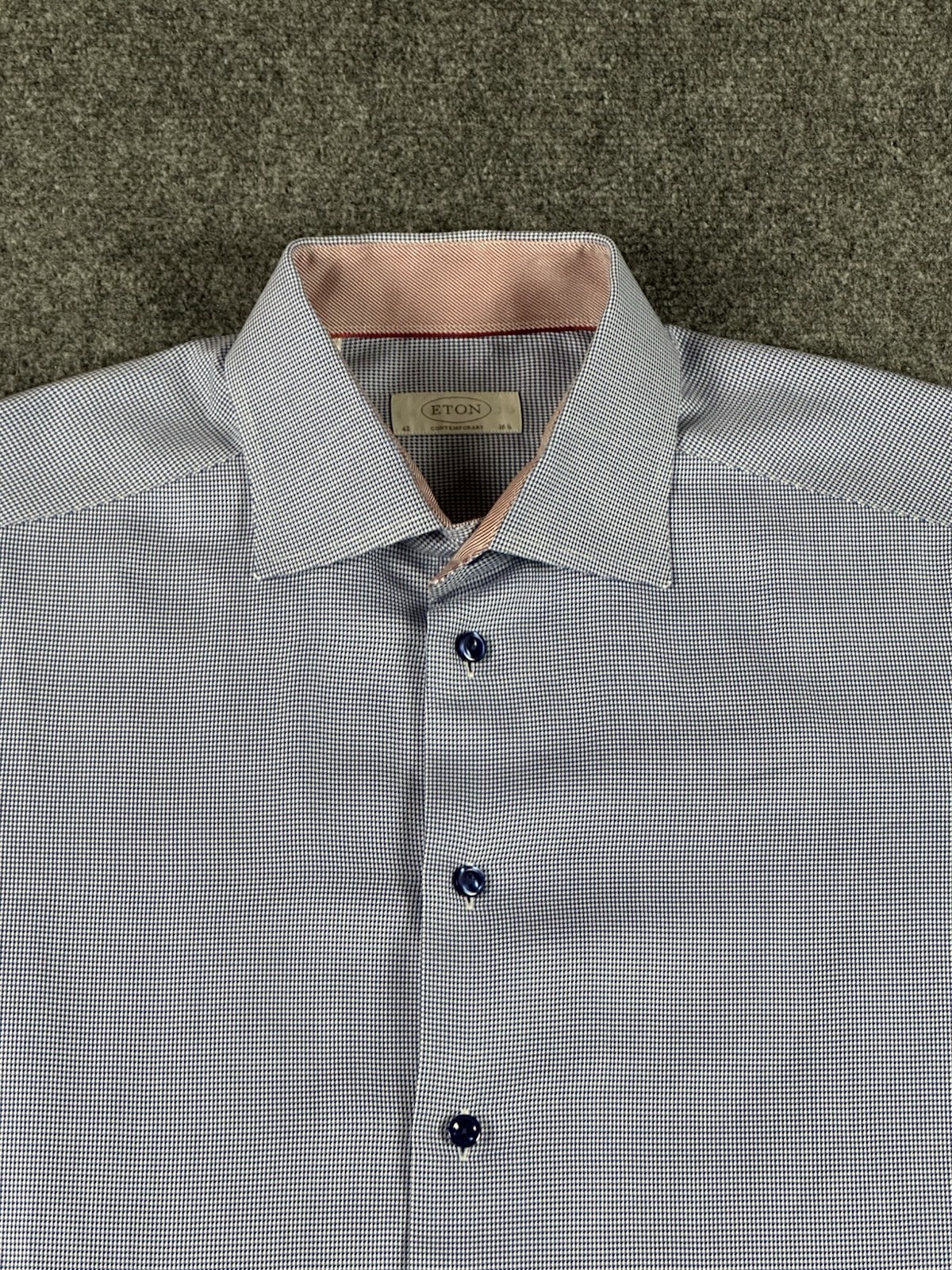 Eton Contemporary Dress Shirt Mens 16.5 42 Blue Red Cuff Houndstooth Career