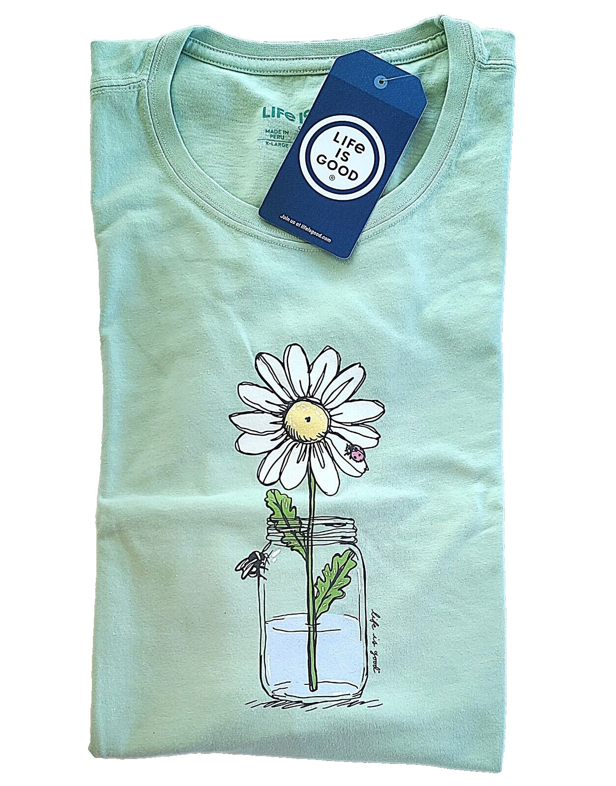 Life Is Good SS Shirt Crusher Tee DAISY JAR Mason Bee Ladybug 47in Womens XL