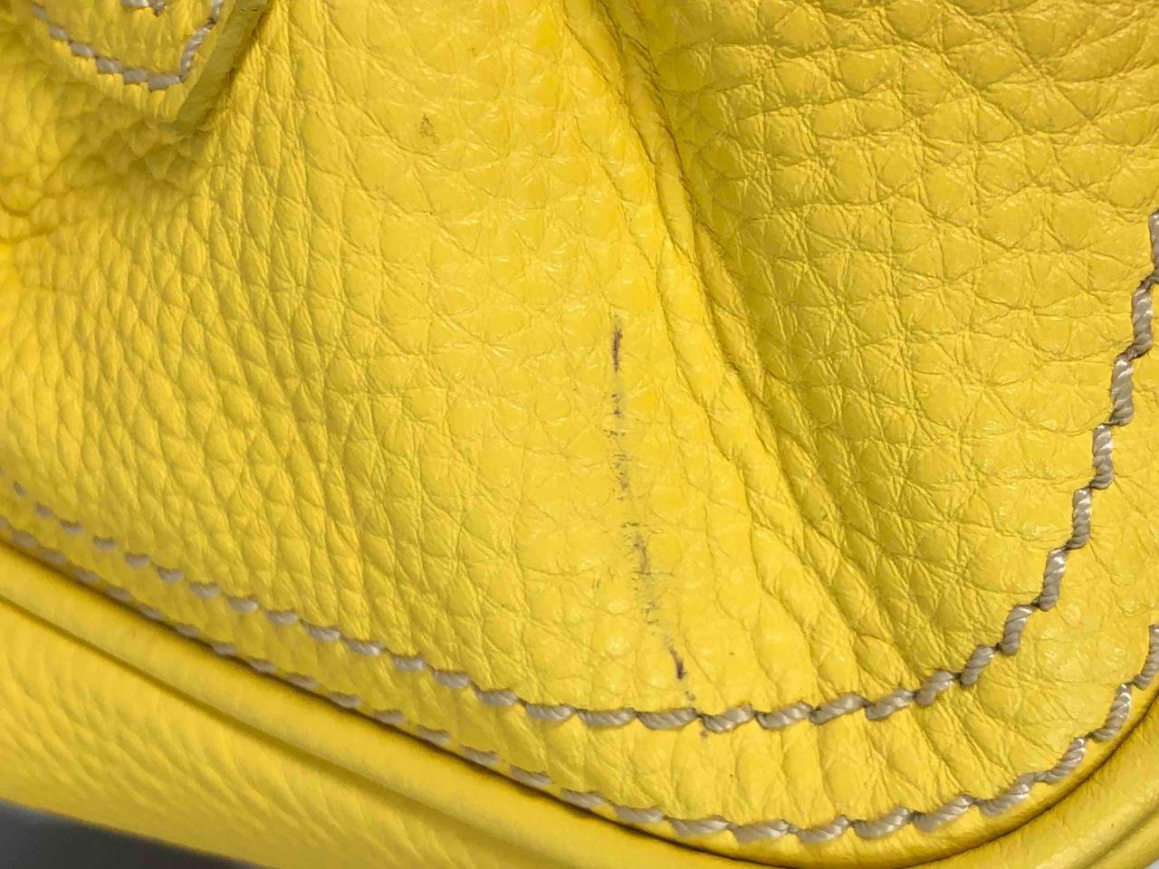 CELINE Italy Yellow Pebbled Leather Front Flap Magnetic Shoulder Bag