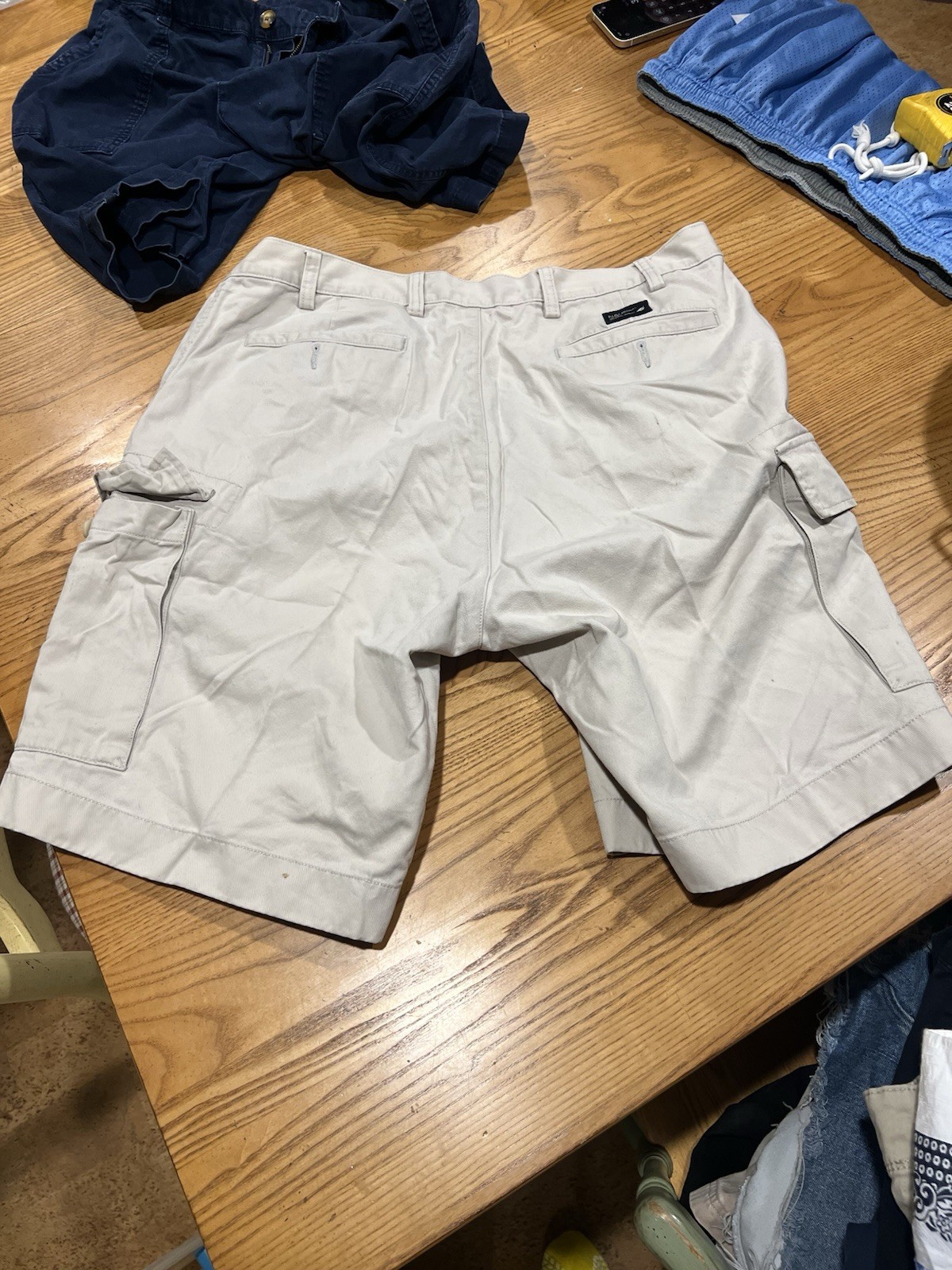 Nautica Men’s Beige Cargo Shorts Relaxed Fit Pockets Solid Flat Front