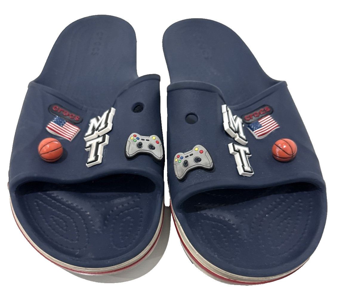 Crocs Blue Bayaband Sandals Slides Flip Flop Jibbitz Mens 10 Womens 12