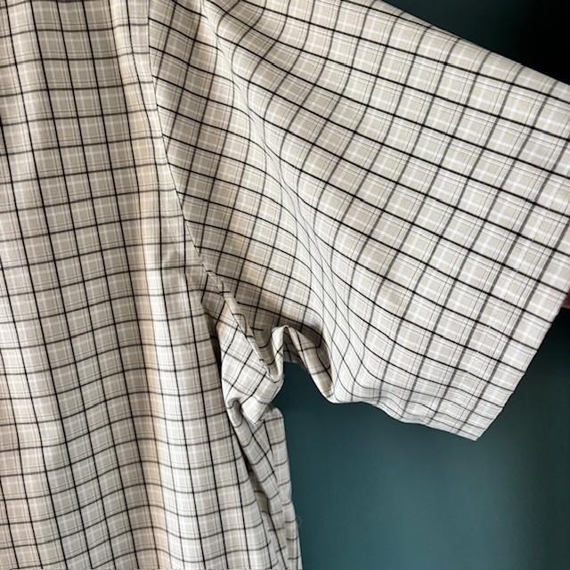 Eddie Bauer Beige White Micro Check Plaid Short Sleeve Button Shirt Preppy XL