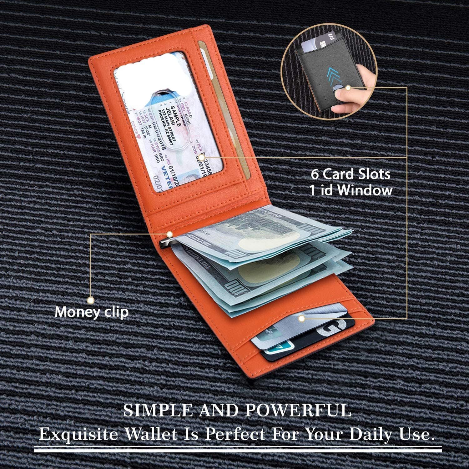 Mens Slim Wallet RFID Blocking Bifold Wallets for Men Minimalist Genuine Leather