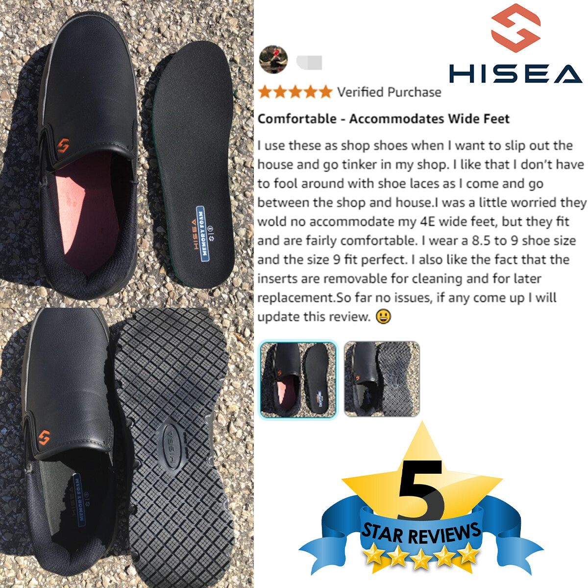 HISEA Men Non Slip Food Service Shoes Water Resistant Chef Health Care Work Shoe