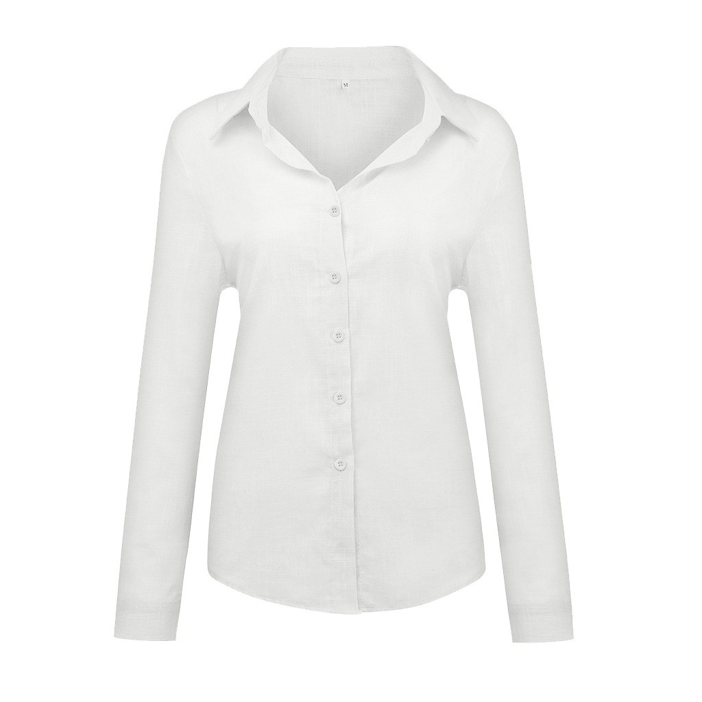 New Spring Autumn Women Solid Color Casual Loose Long Sleeved Linen Shirt Tops
