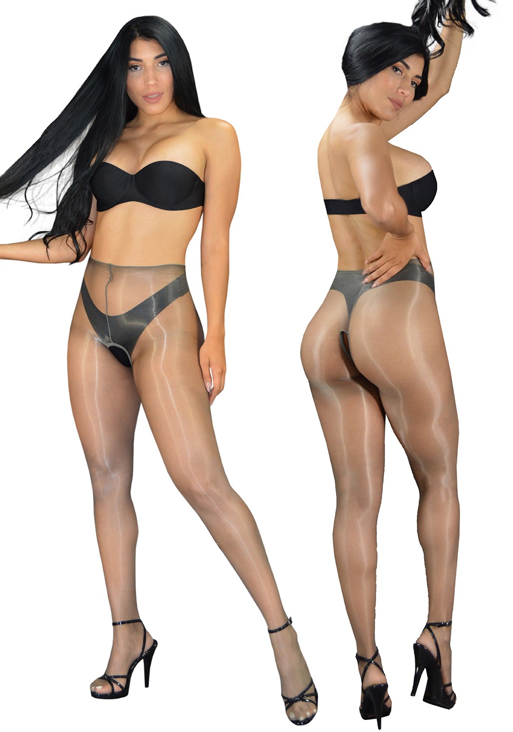 Vespa – Crotchless Ultra Shine Pantyhose Sheer to Waist & Sheer Toe
