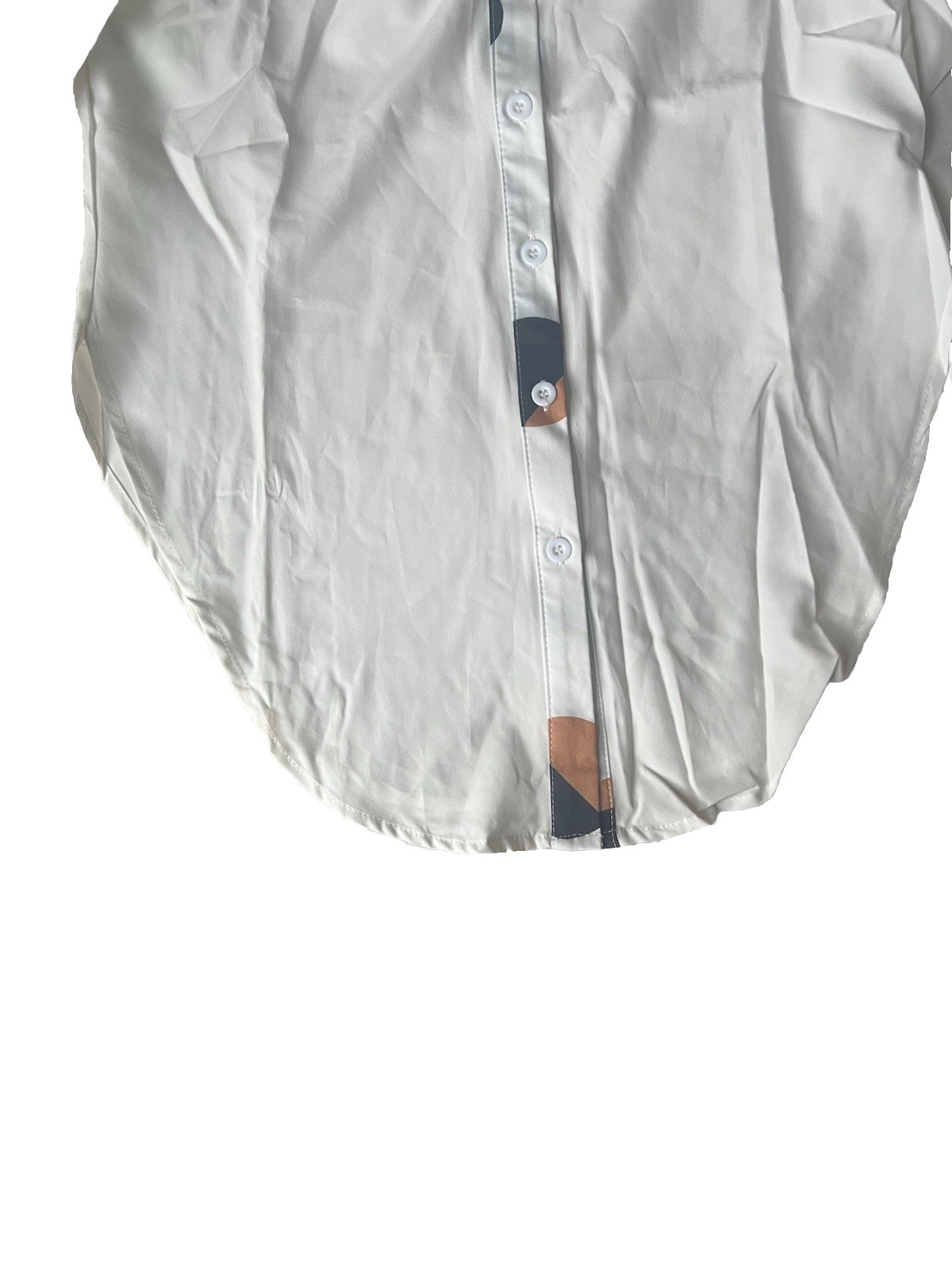 NWOT White Cold Shoulder Blouse Geometric Placket Button Down Shirt Women Size S