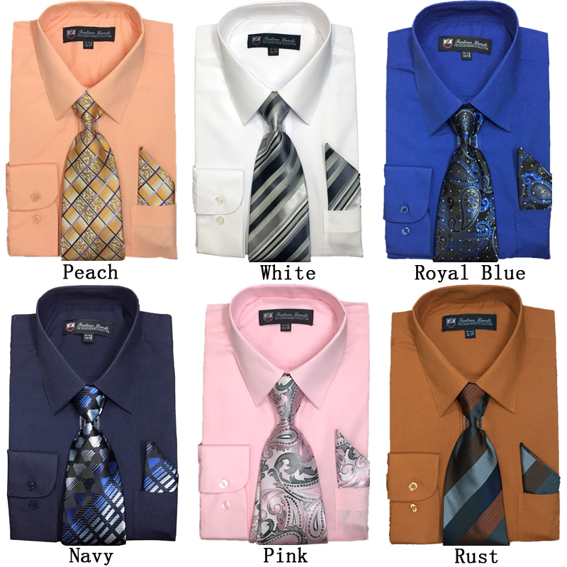 Men’s Cotton Blend Dress Shirt with Tie and Handkerchief 22 different colors 21B