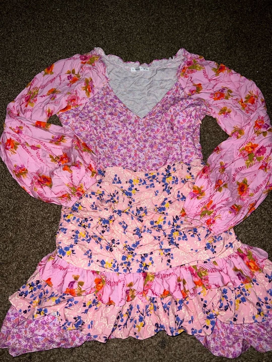 R.Vivimos Women’s Long Sleeve V-Neck Boho Floral Print Mini Dress
