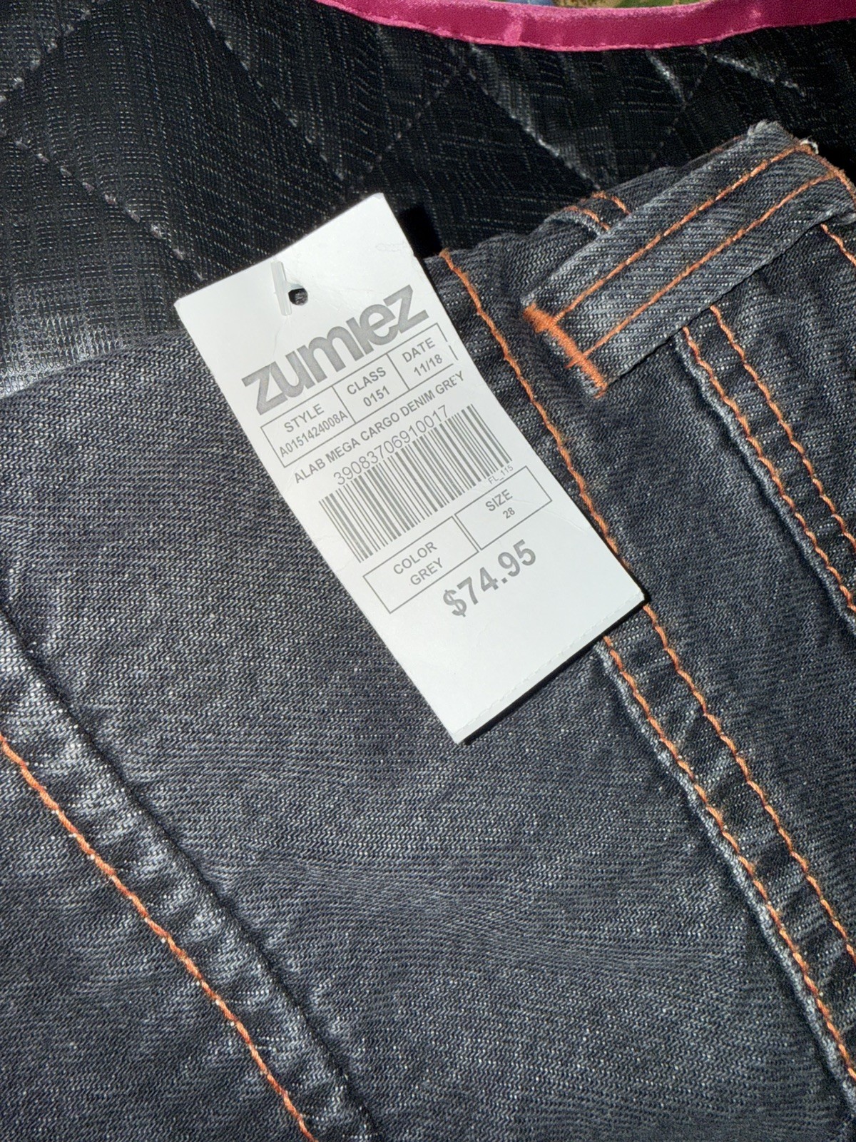 A.Lab Gray Dark Wash Wide-Leg Relaxed Cargo Denim Jeans NWT size 28×30