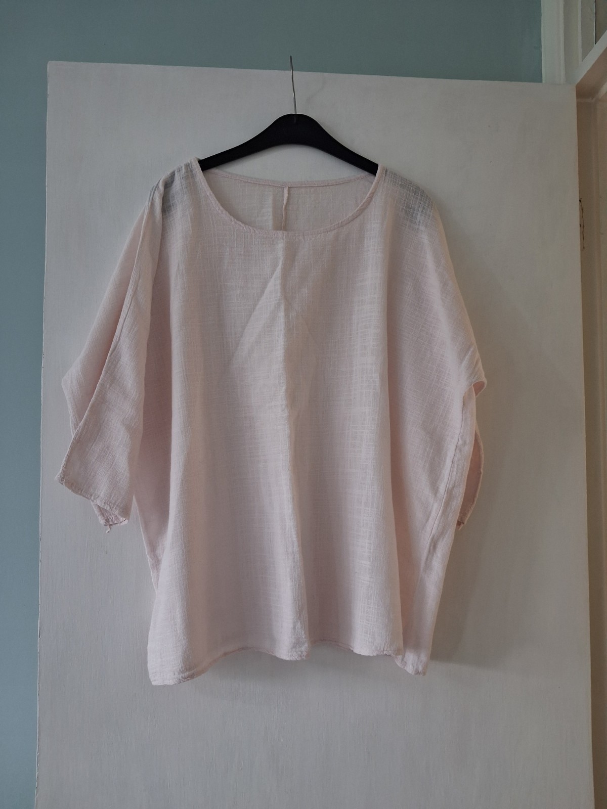 Made In Italy Cotton Top One Size Pale Pink 3/4 Sleeves