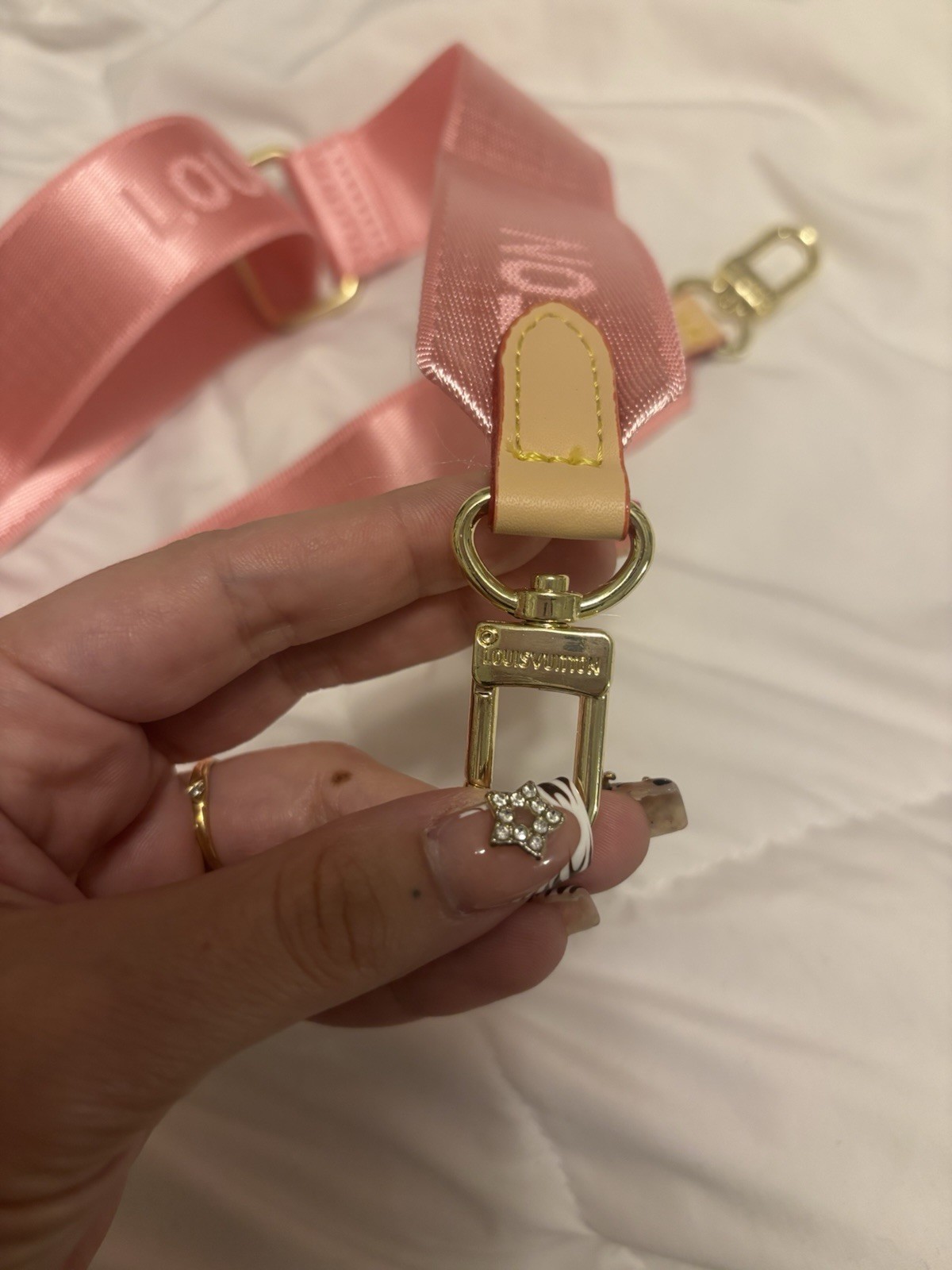 Louis Vuitton LV Purse Strap Pink Monogram Gold Hardware LV Logo