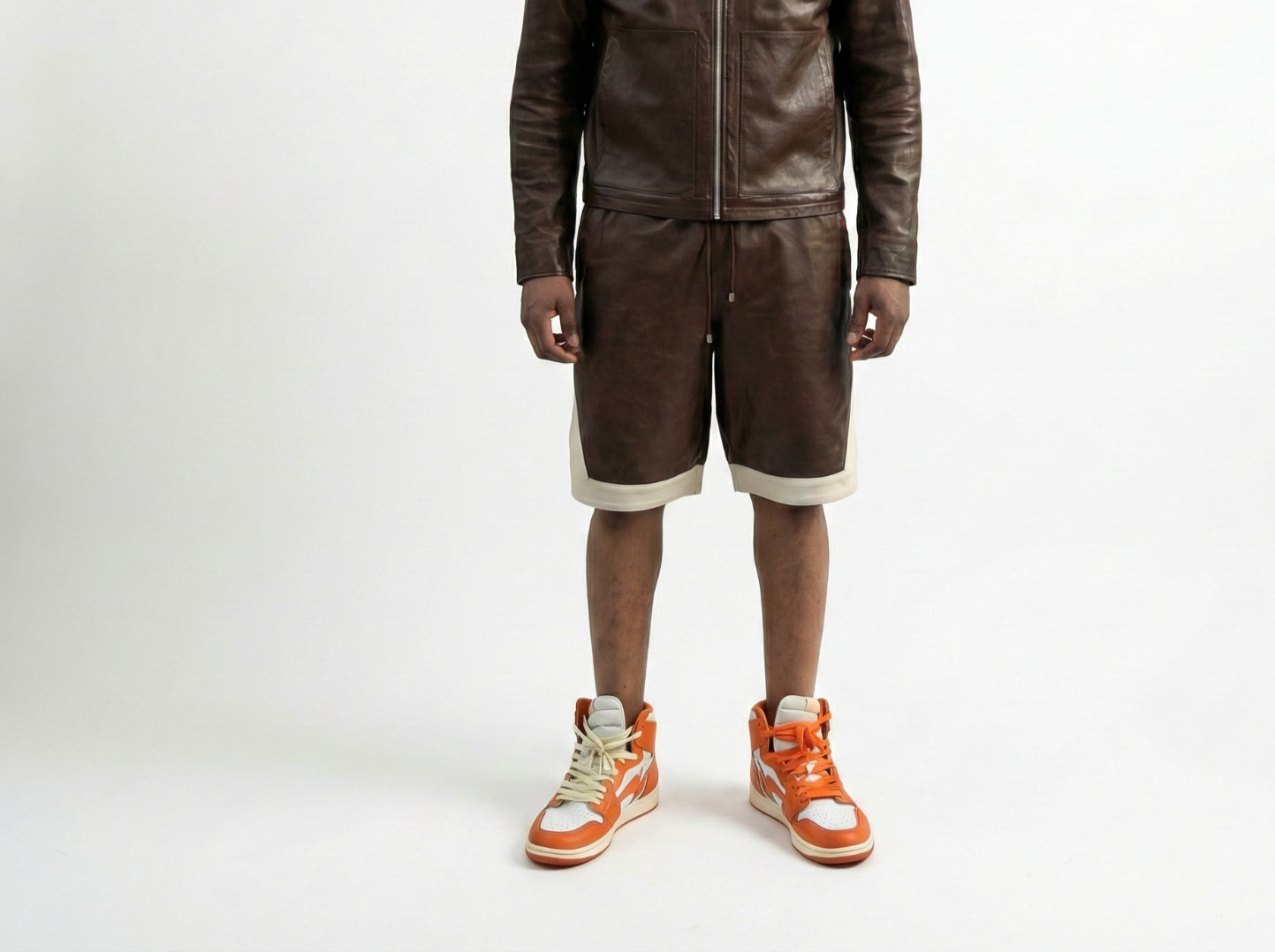 Men’s Brown Real Leather Bermuda Shorts | Contrast Hem Shorts