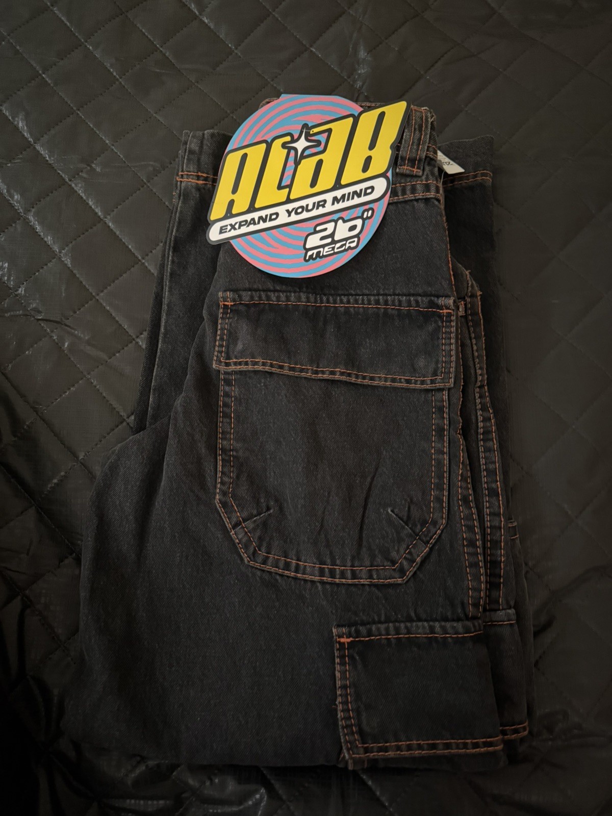 A.Lab Gray Dark Wash Wide-Leg Relaxed Cargo Denim Jeans NWT size 28×30