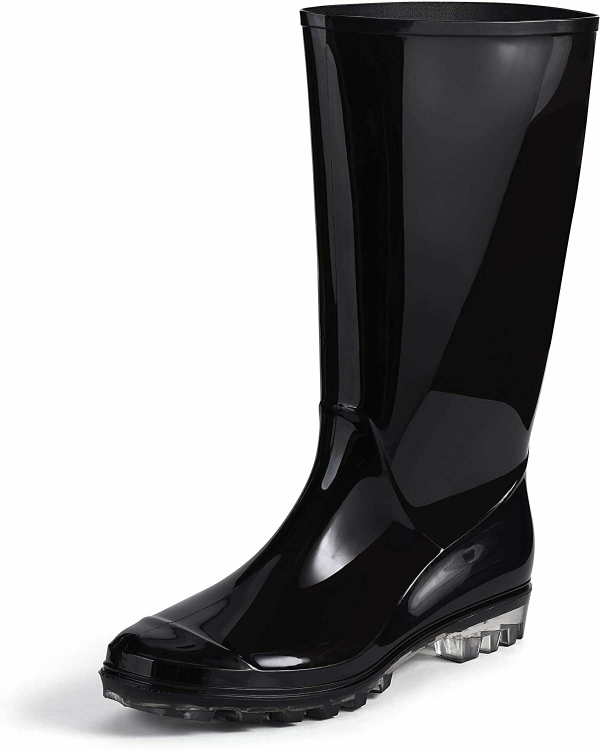 Roxoni Womens Black Rubber Rain Boots 16″ Mid Calf Waterproof and Clear Sole