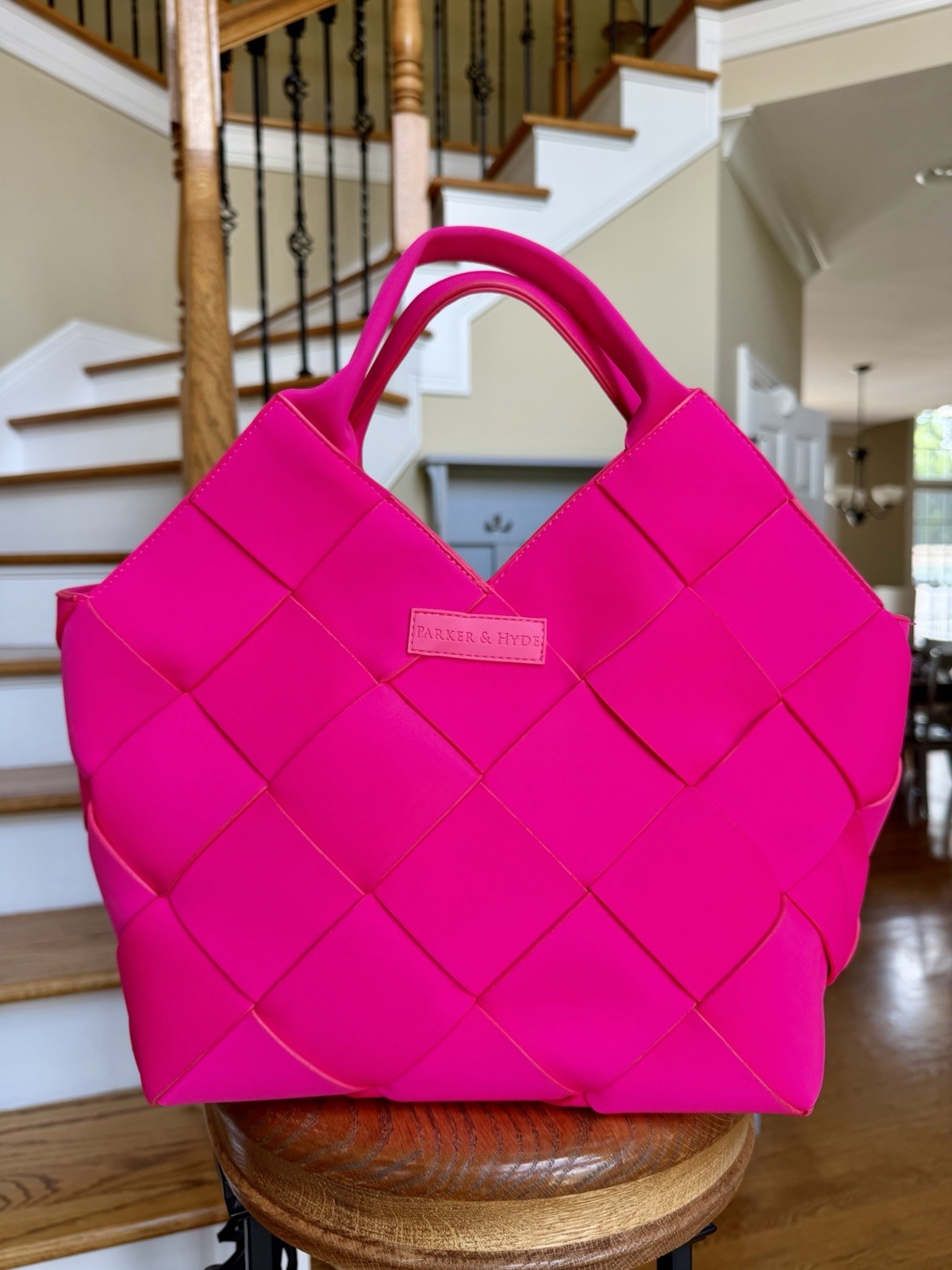 Parker & Hyde The Dallas Classic Tote in Hot Pink Woven Tote Bag