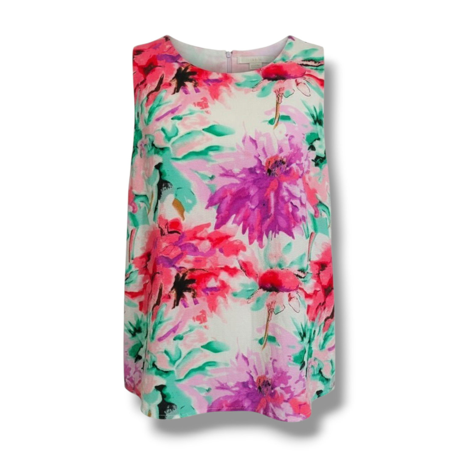 C&E Women’s Multicolor Floral Layered Blouse Large Polyester Spandex Blend