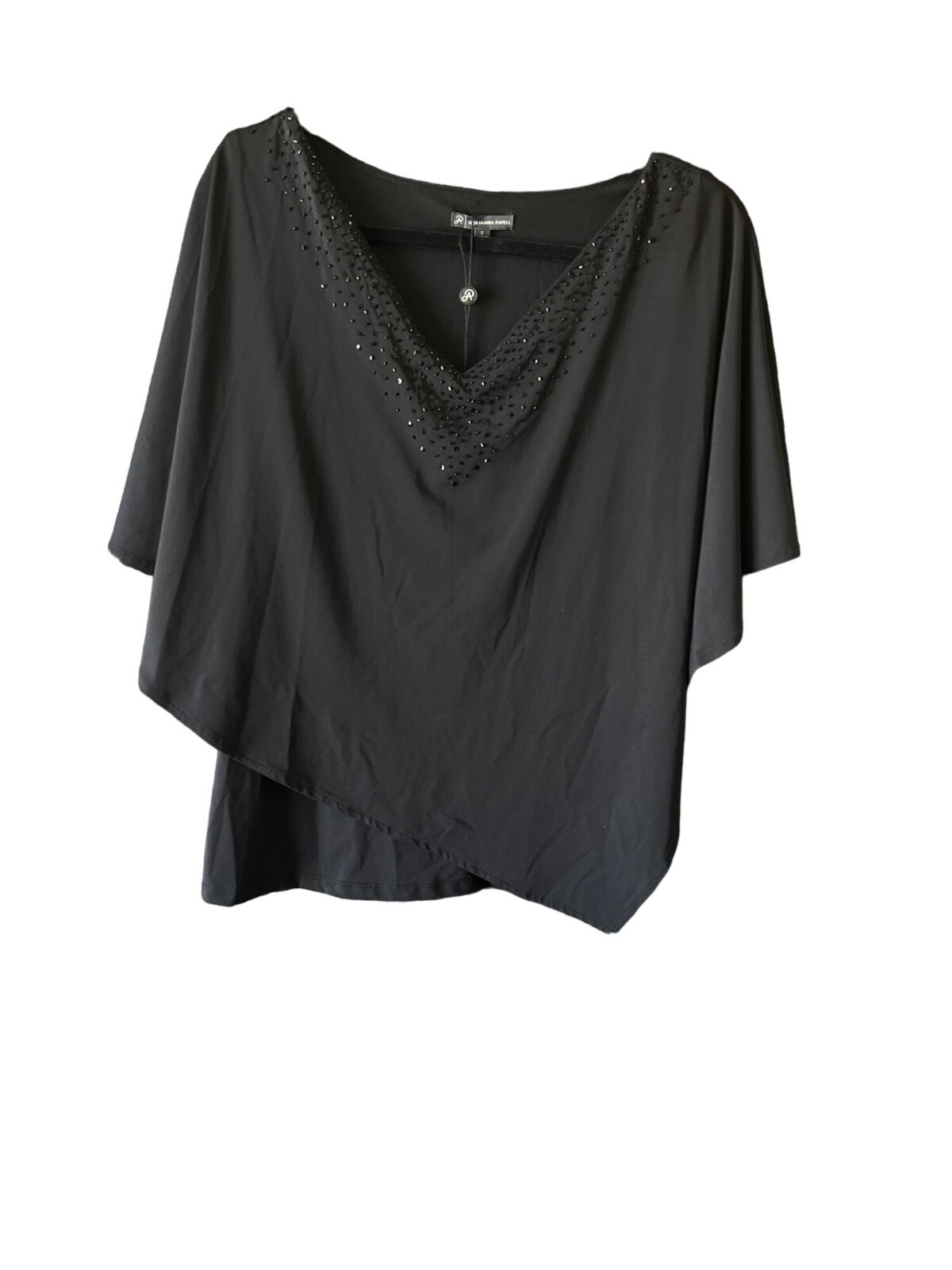 NWT Adrianna Papell Black Embellished V-Neck Top Womens Size S Polyester/Spandex