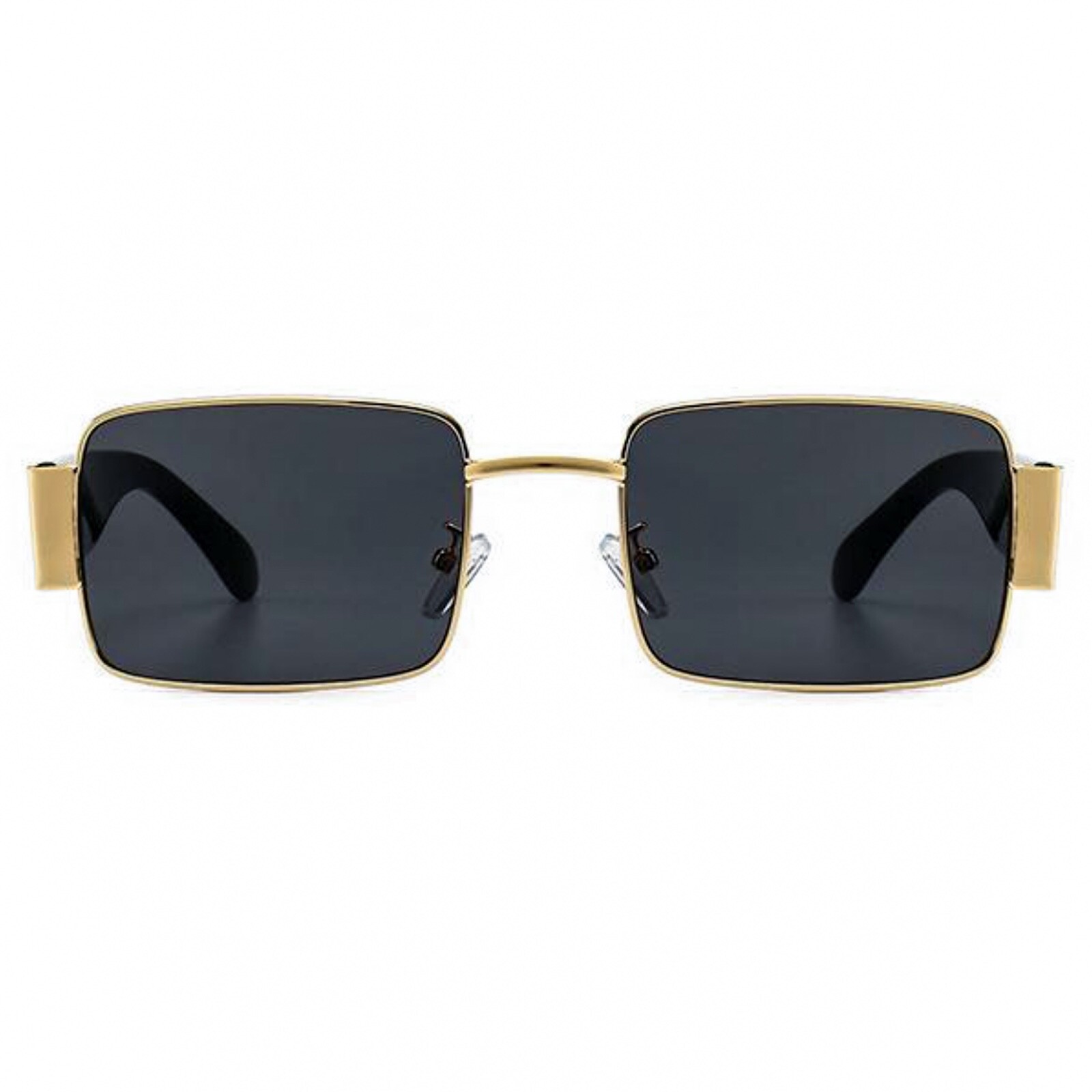 Mens Rectangle Gold Frame Dark Black Tint Hip Hop Fashion Square Sunglasses