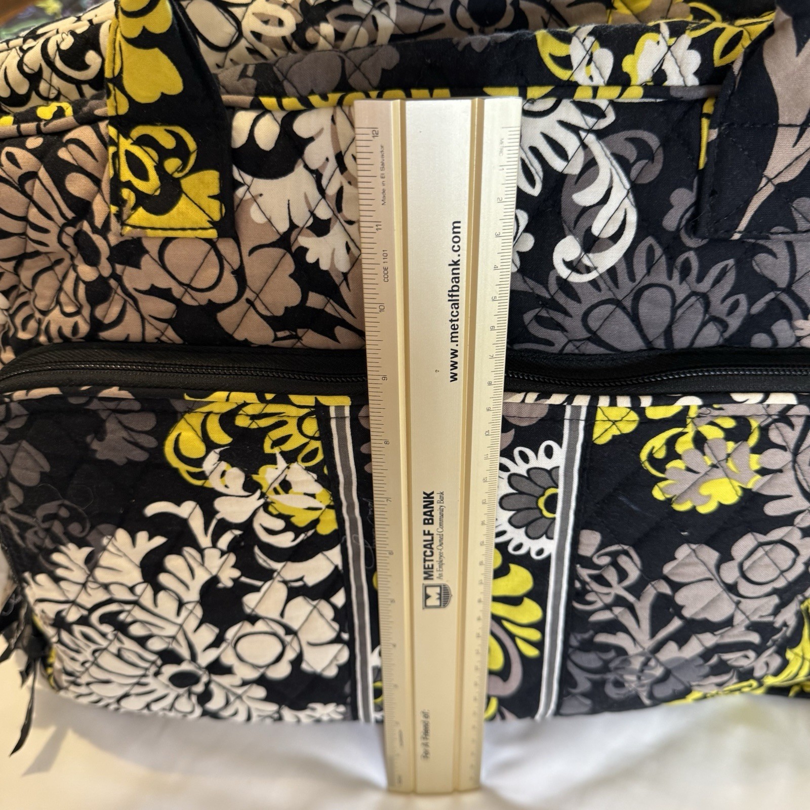 Vera Bradley Fanfare Traveler Weekender Bag Black White Yellow Boho Paisley