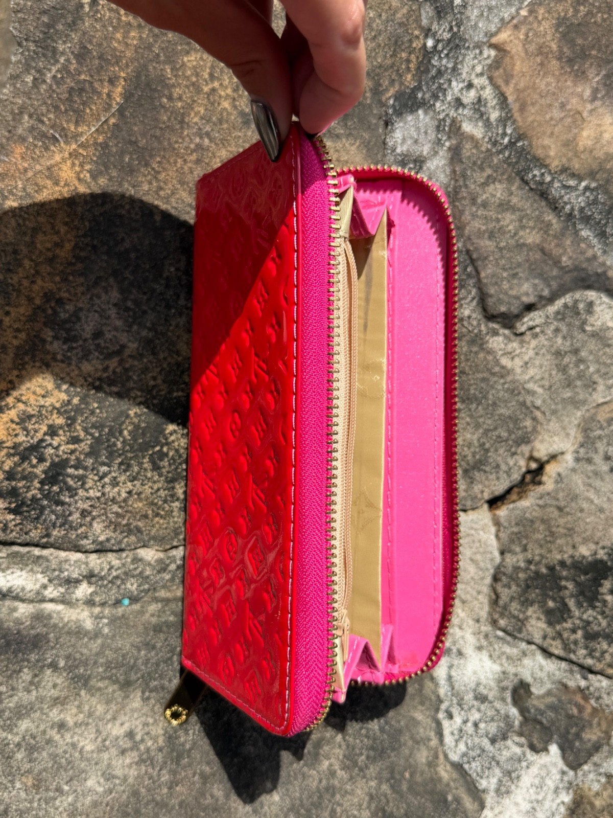 LOUIS VUITTON Zippy Around long Wallet Purse M91981 Hot Pink/Red Red LV