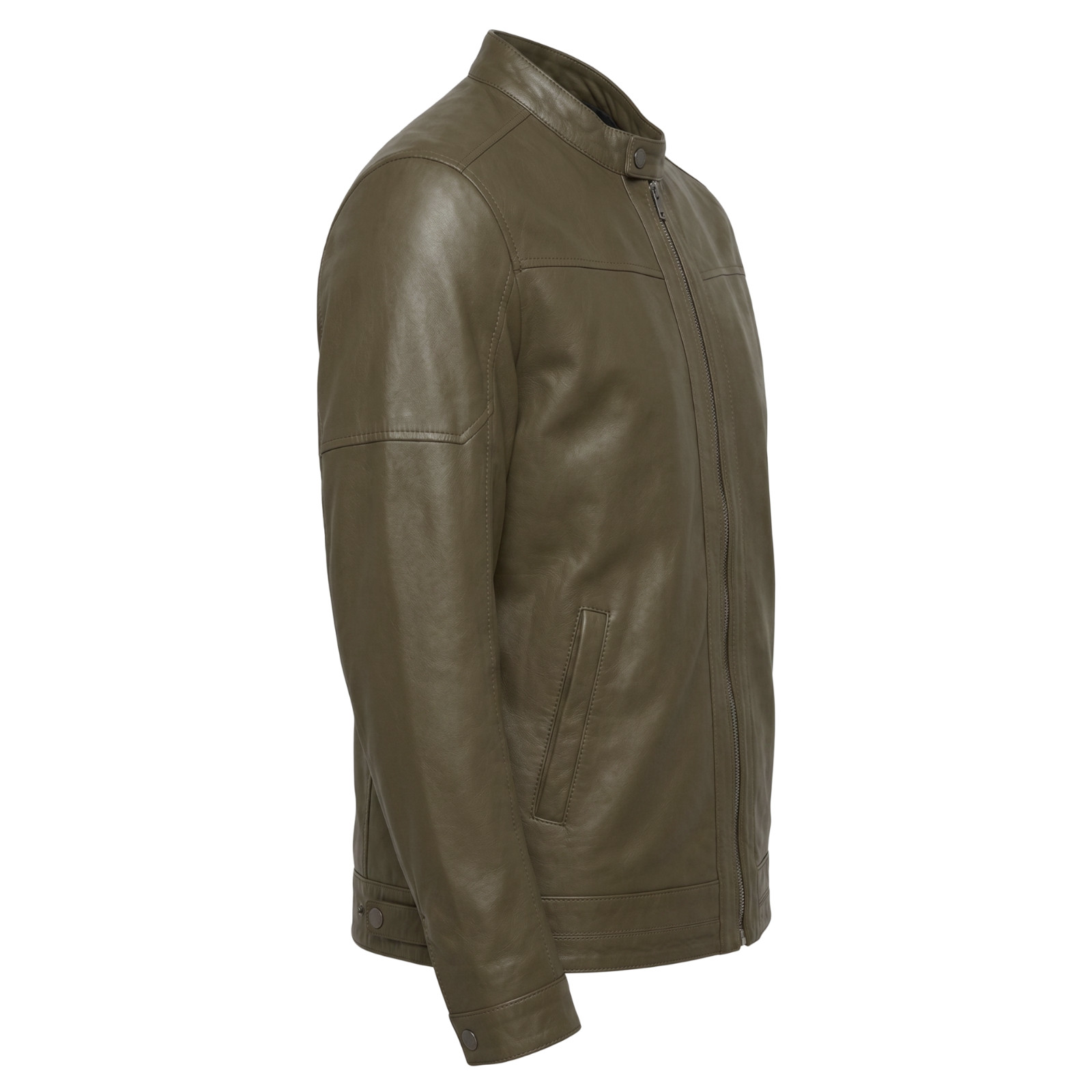 Men’s Khaki Tan Leather Jacket – Slim Fit Cafe Racer Biker Jacket