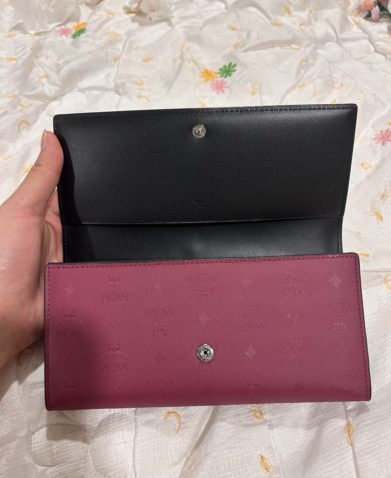 MCM Burgundy Embossed Monogram Leather Continental Flap Wallet NWOT