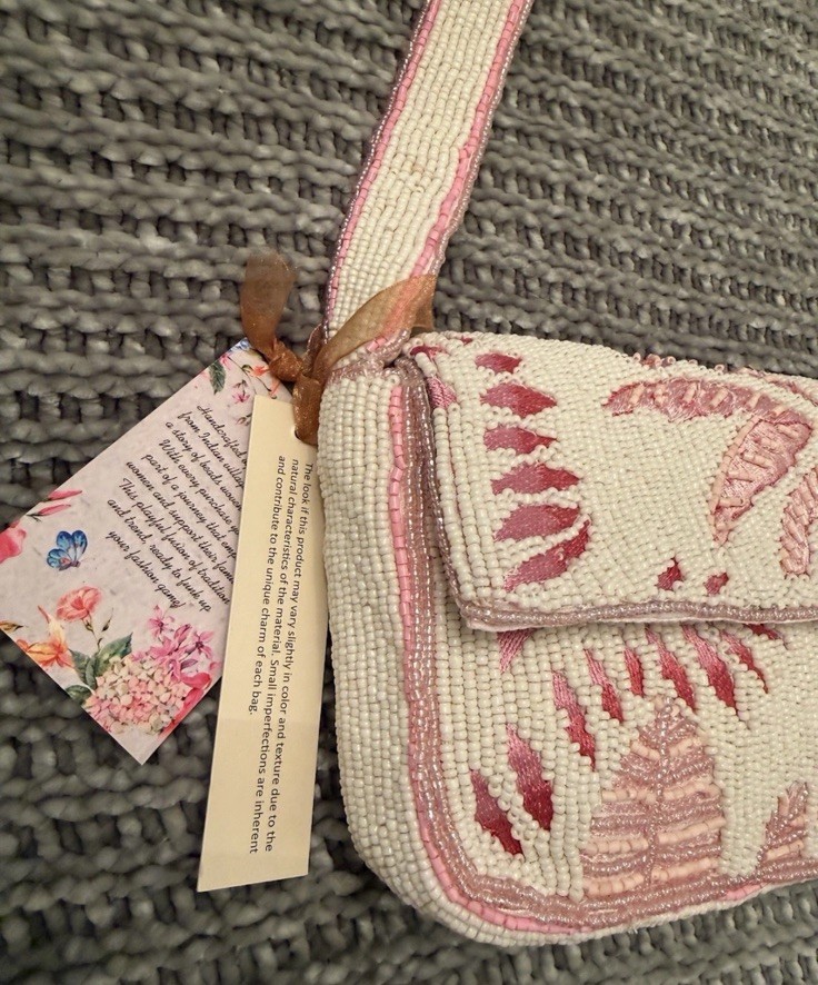 New Beaded Pink Palm Tree Shoulder Bag Handcrafted In India 🌴✨
