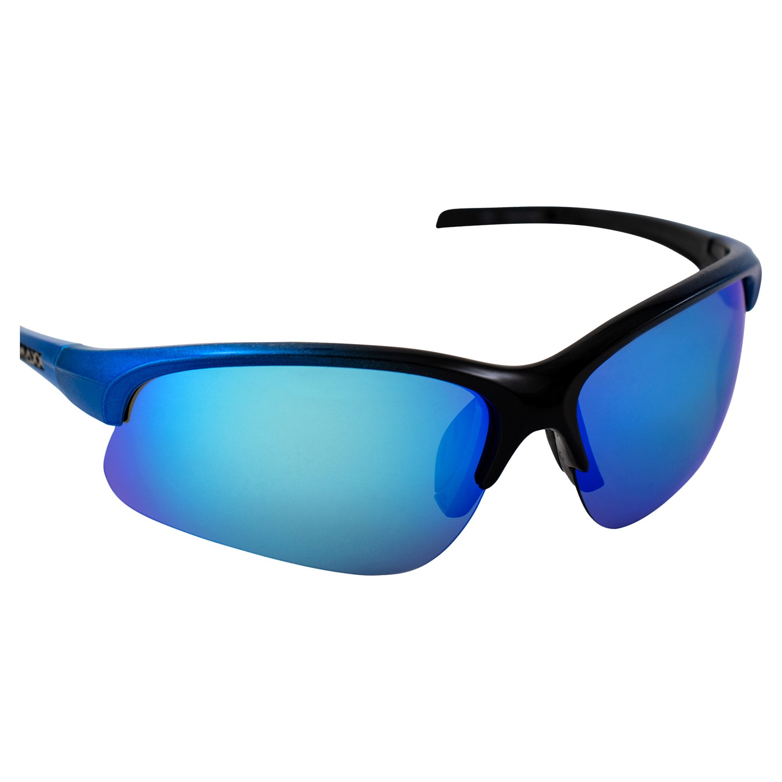 Maxx Domain Sport Golf Sunglasses Black and Blue with Polarized Blue Mirror Lens