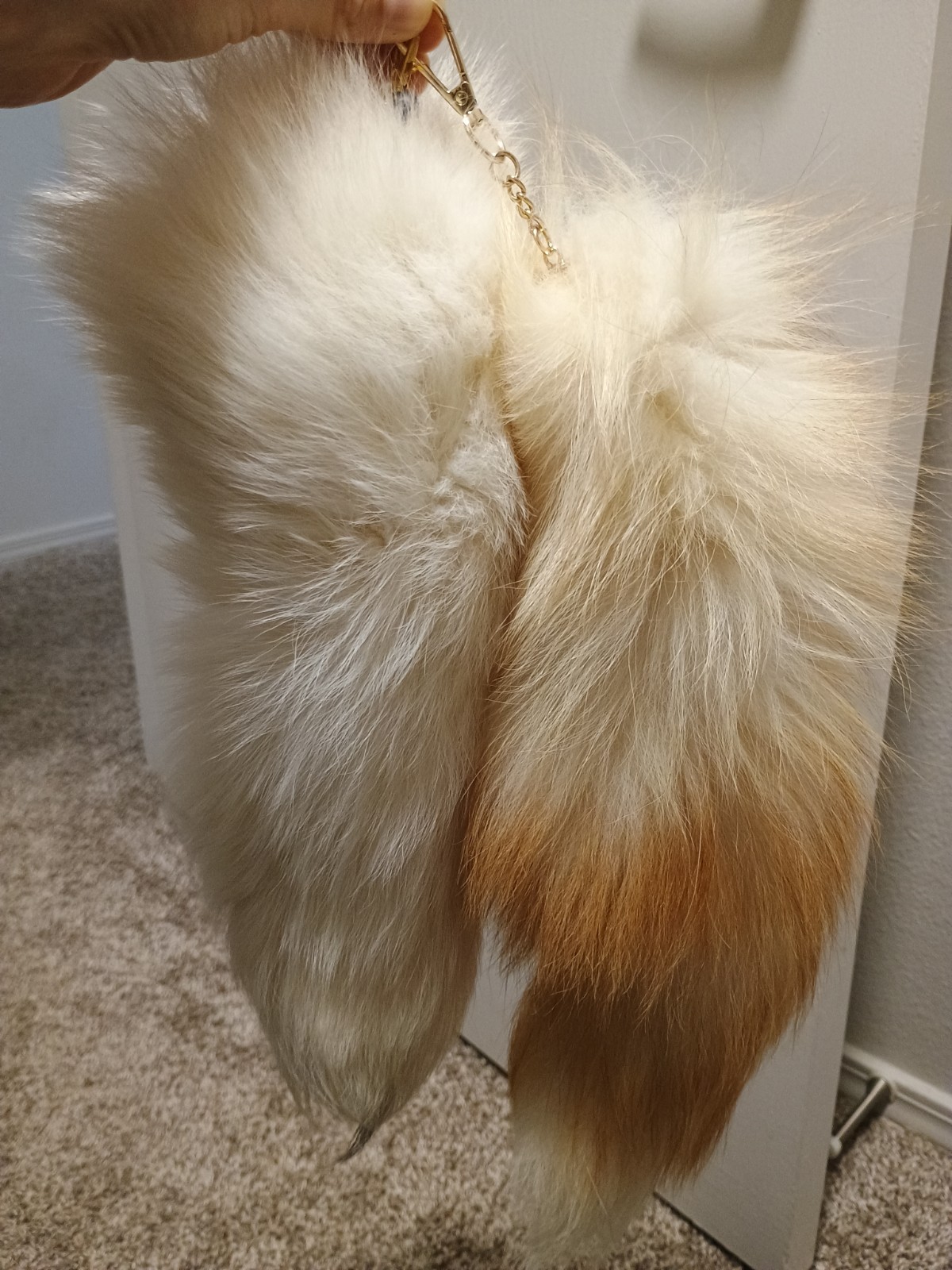 16″-18″ Cream Colored Fox Fur Tail Keychain Bag Charm Furry Costume Cosplay