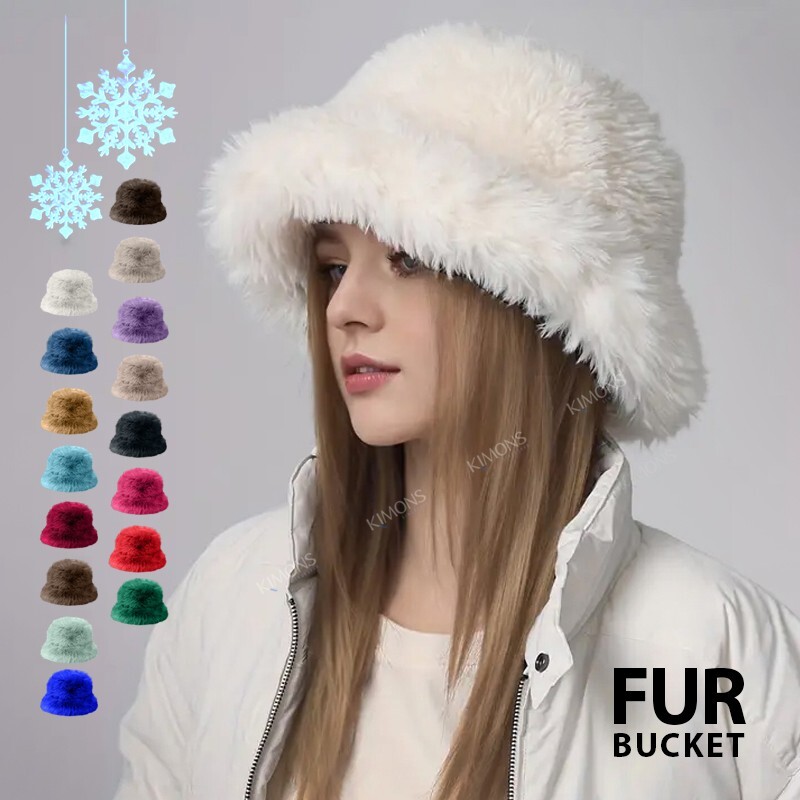 Thick Furry Fluffy Faux Fur Bucket Hat Warm Fisherman Plush Winter Hat Women
