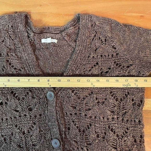Maurices Womens Pointelle Knit Button Front Cardigan Mauve Brown Size S