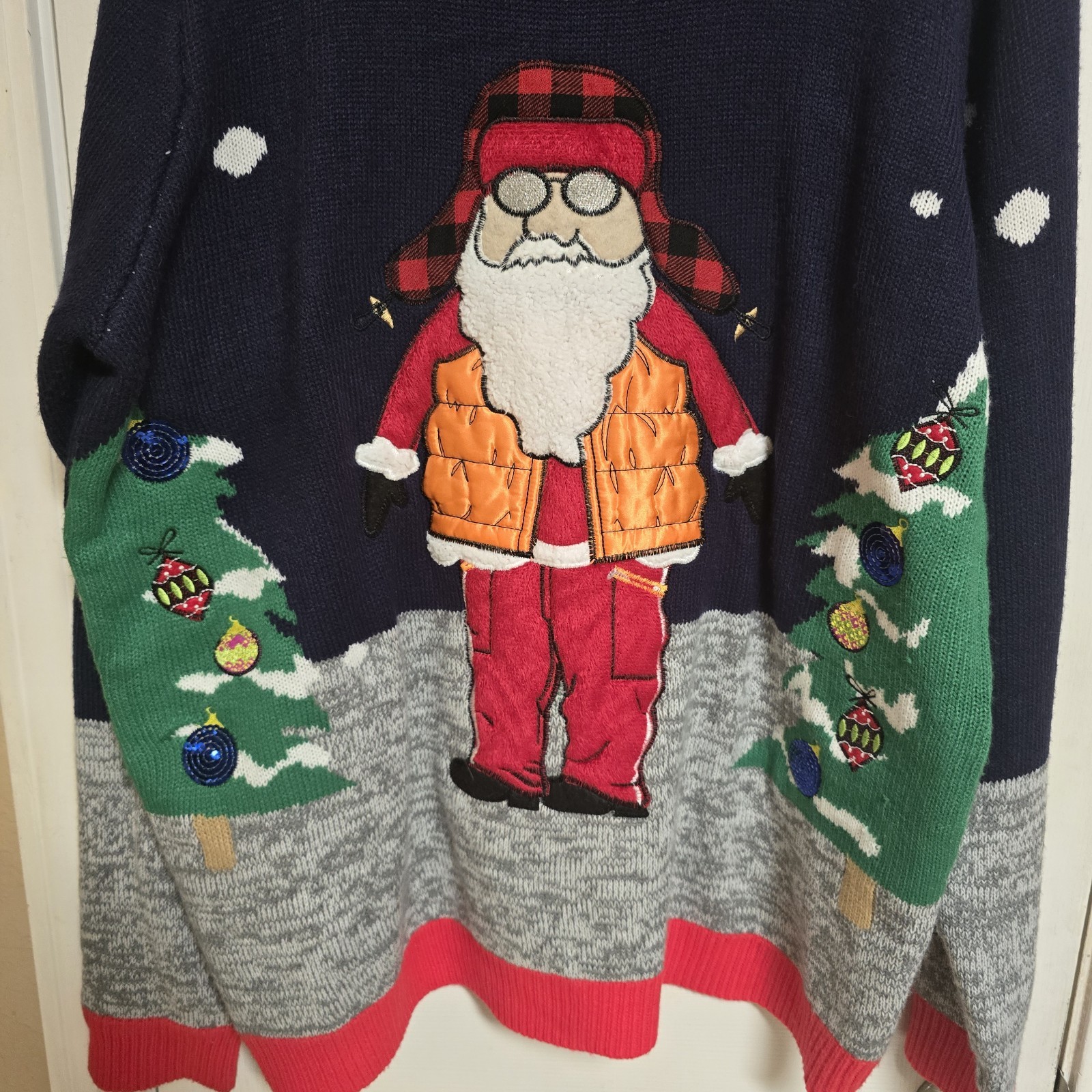 Jolly Sweaters Hunting/Camping Santa Ugly Christmas Sweater Men’s Size XL