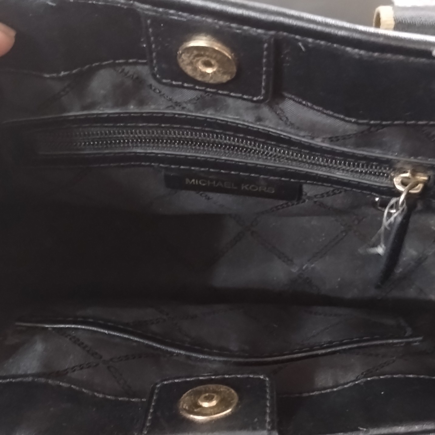 Michael Kors Logo Tote Black Gold Hardware Studded Magnetic Close Inner Pockets
