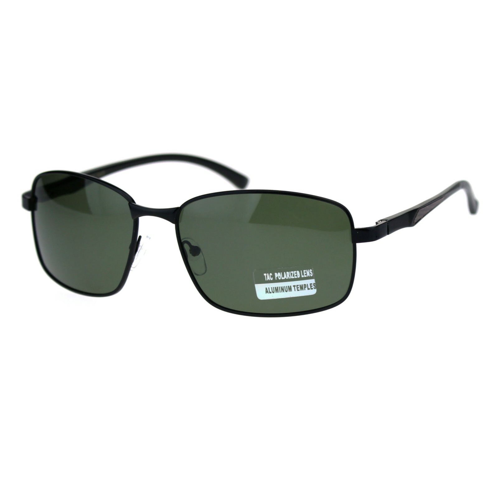 TAC Polarized Lens Mens Rectangular Sunglasses Aluminum Temple Spring Hinge