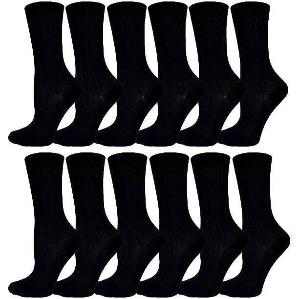 Lot 3-12 Pairs Solid Black Mens Dress Socks Mid Calf Classic Cotton 10-13 Lords