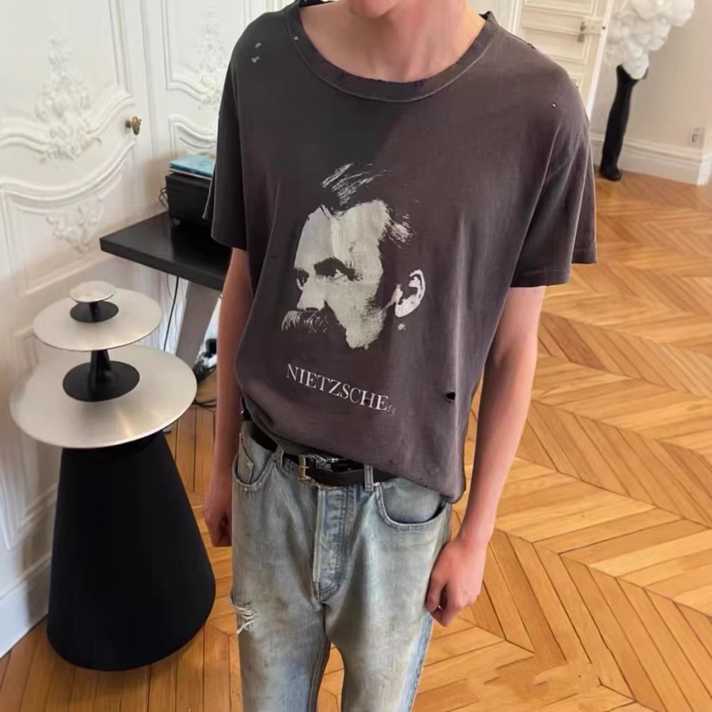 VINTAGE ENFAN RICHES COTTON T SHIRT NIETZSCHE PRINT HIP HOP HIGH STREET TOP TEE