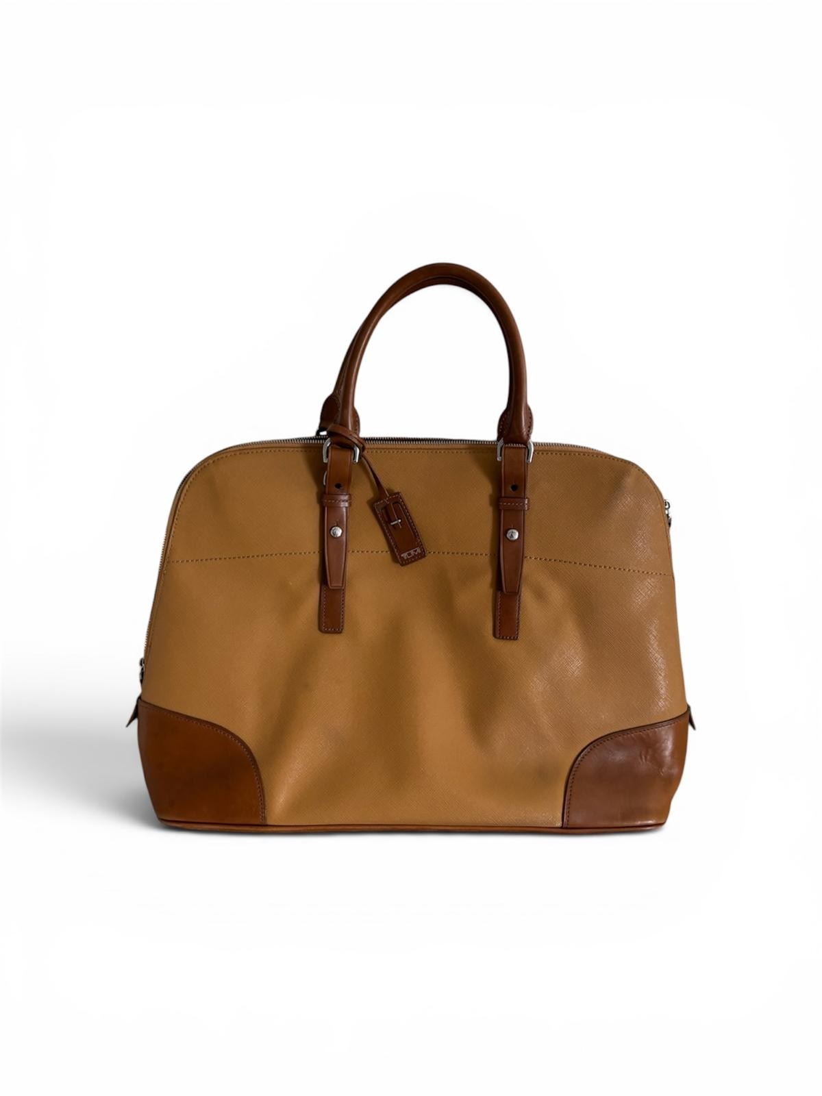 TUMI Sinclair Tegan Canvas Leather Laptop Tote Bag Natural Saddle Tan