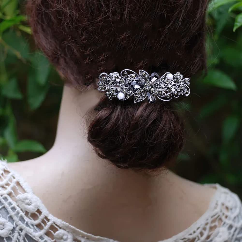 4 PCS Hair Barrettes Rhinestones Clip Sparkly Crystal Floral Accessory for Women