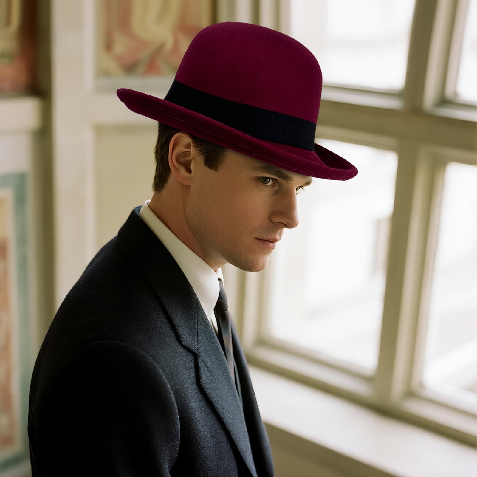 Men Retro Elegant Bowler Hat Short Brim with Hat Band for Formal Casual Wedding