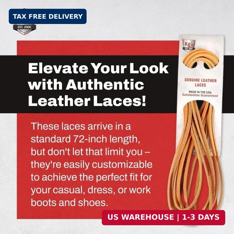 Kg’s Genuine Leather Laces – 100% Genuine Leather Shoe Laces for Adults, Leather