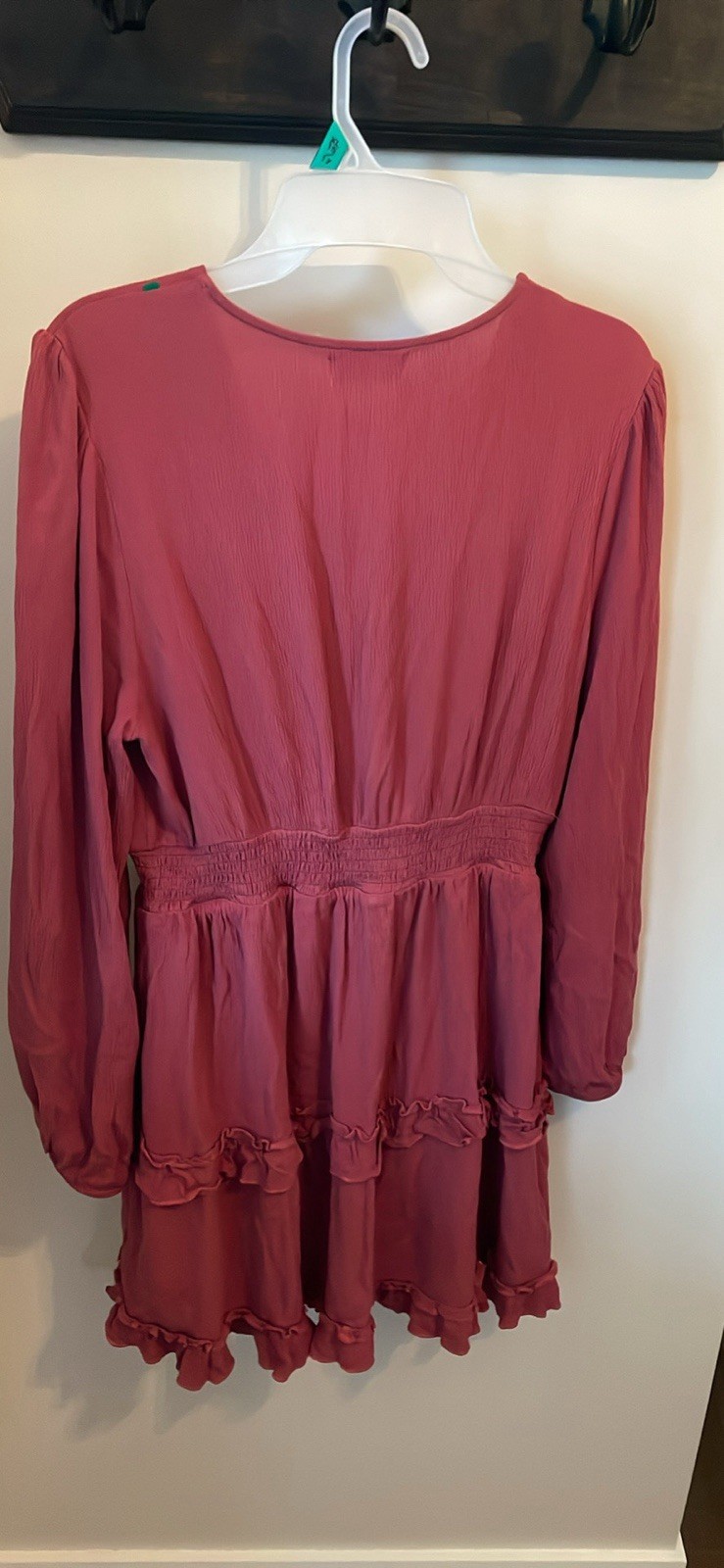 Altar’d State Women’s XL Burgundy Solid V-Neck Long Sleeve Ruffle Dress