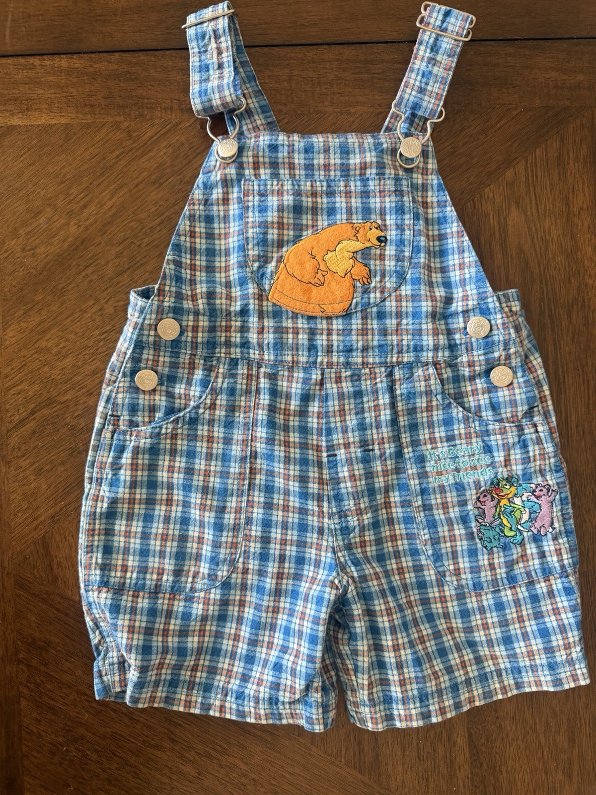 Bear in the Big Blue House 3T Plaid Cotton Overall One-Piece Romper Pockets