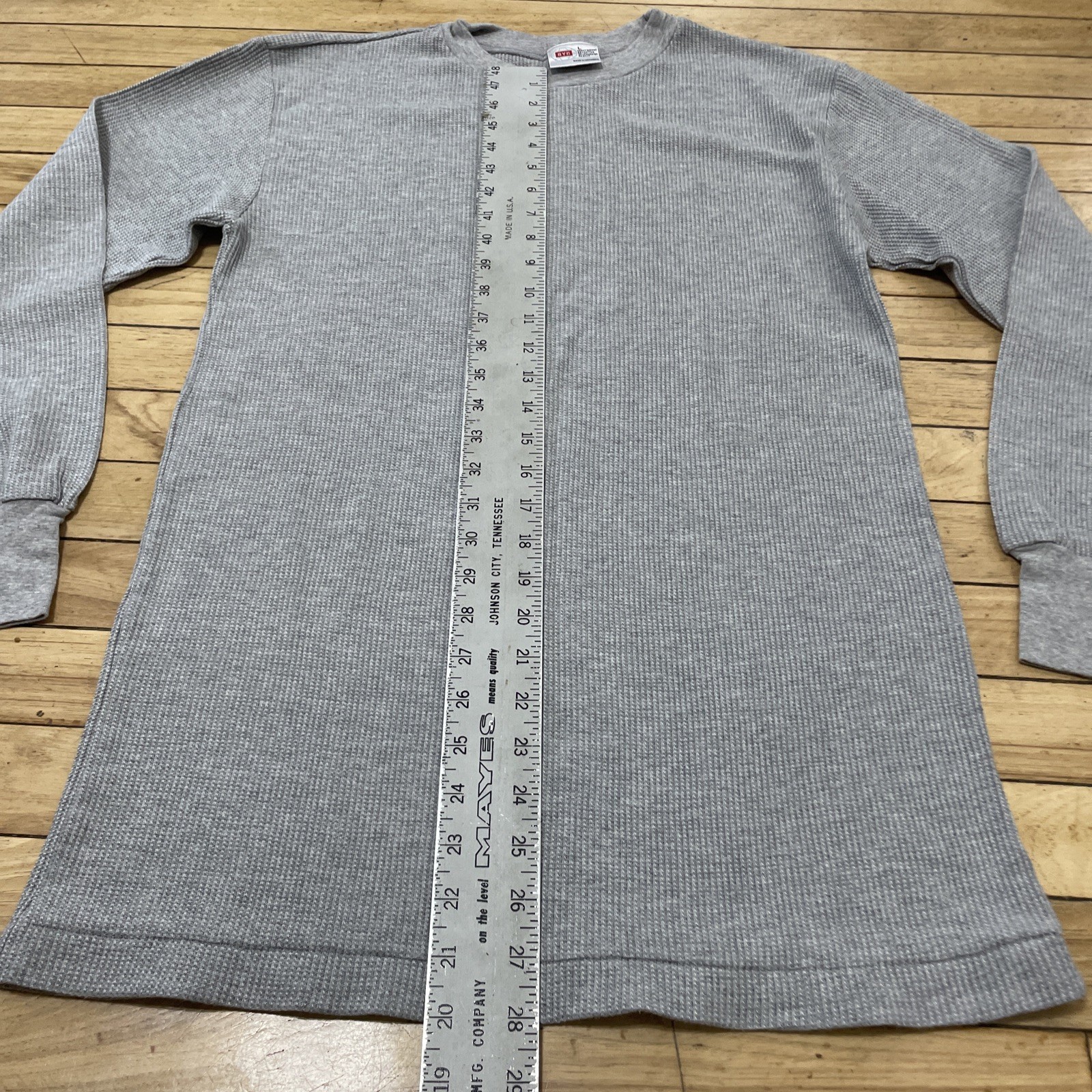 BYC Shirt Men L Light Gray Slim Thermal Waffle Knit Long Sleeve Skate Sk8 36″