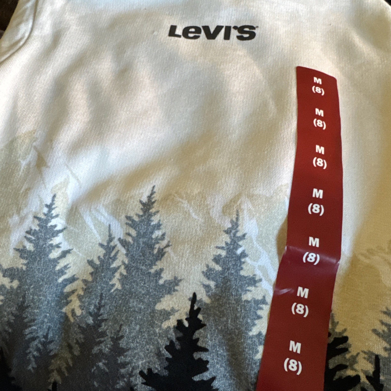 Levi’s Boy’s Hoodie Easy Fit Soft Fleece Size Medium (8) Dark Shadow Pine Trees