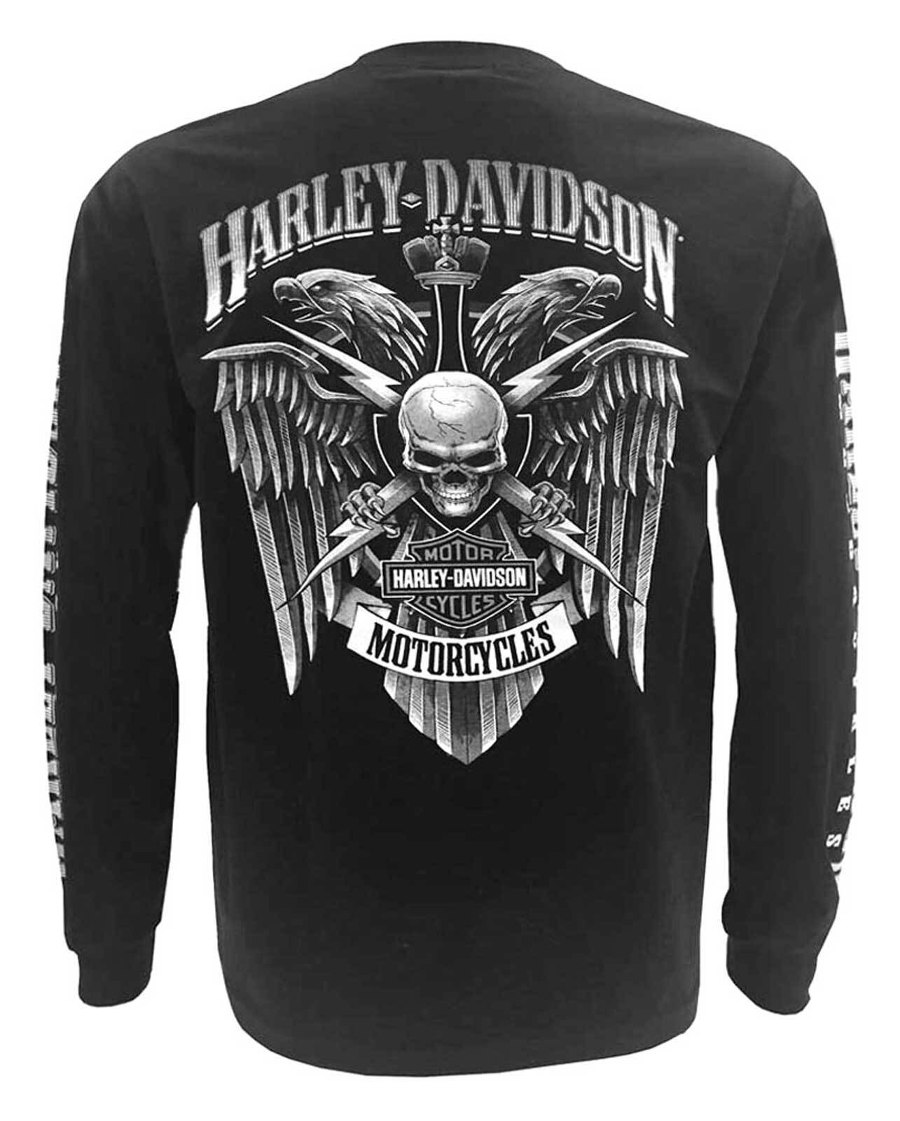 Harley-Davidson Men’s Skull Lightning Crest Graphic Long Sleeve Shirt, Black