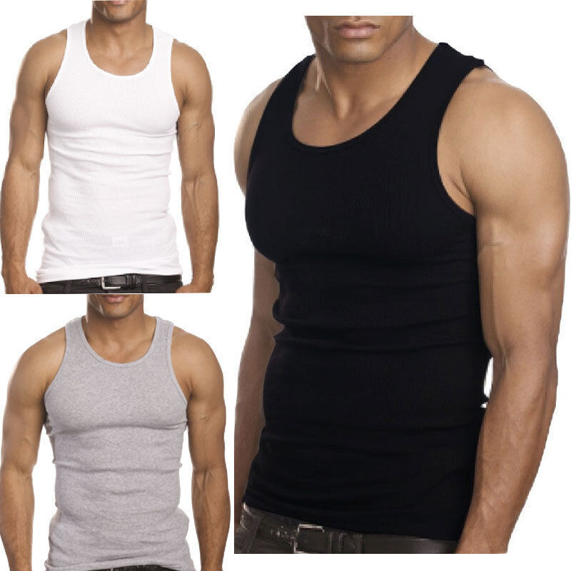 6-12 Packs Men 100% Cotton Ribbed Tank Top A-Shirt Wife Beater Undershirts Lot