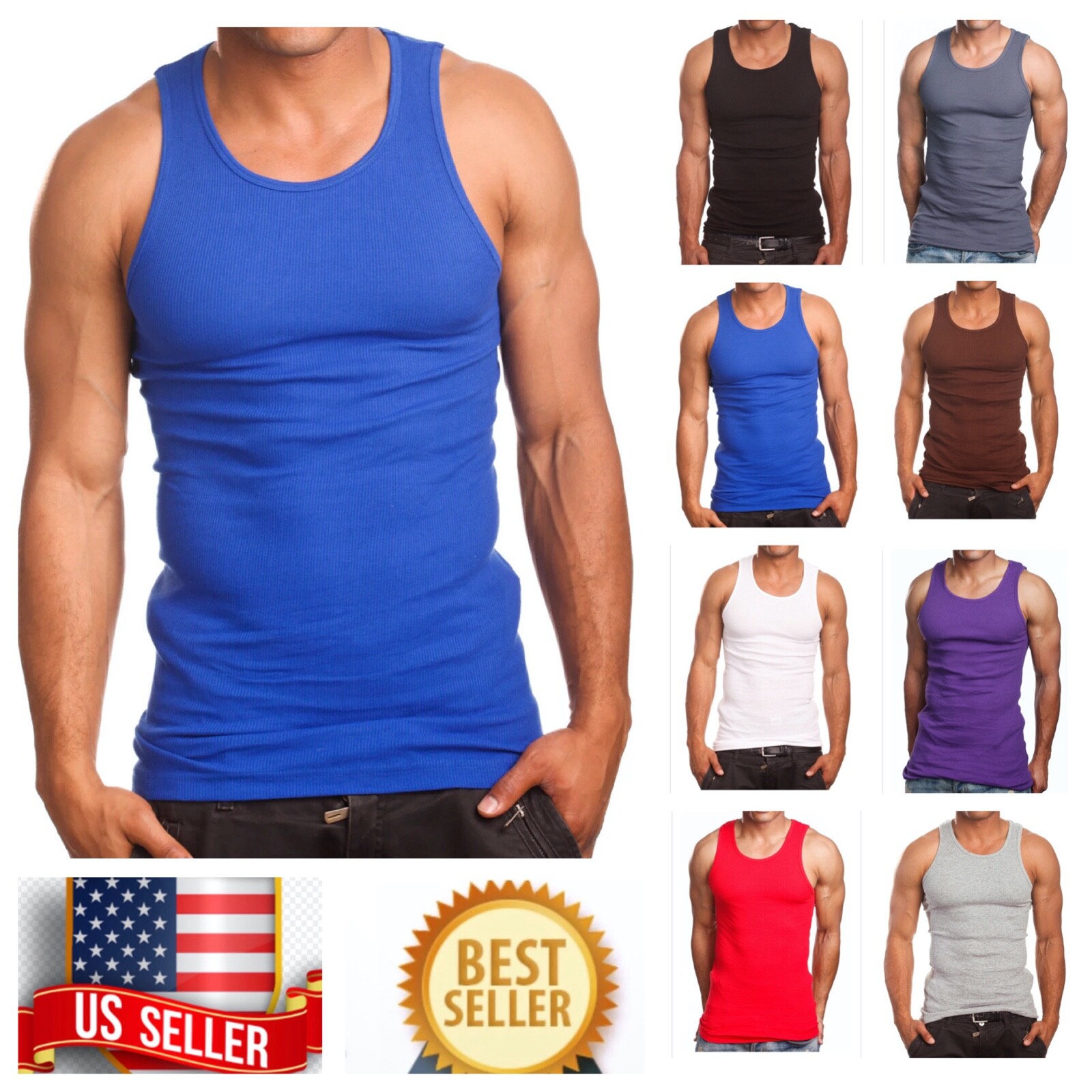 3Pack Lot 3X-5XL T-Shirt Wife Beater Tank Top Big Size Cotton A-Shirt Gym Muscle