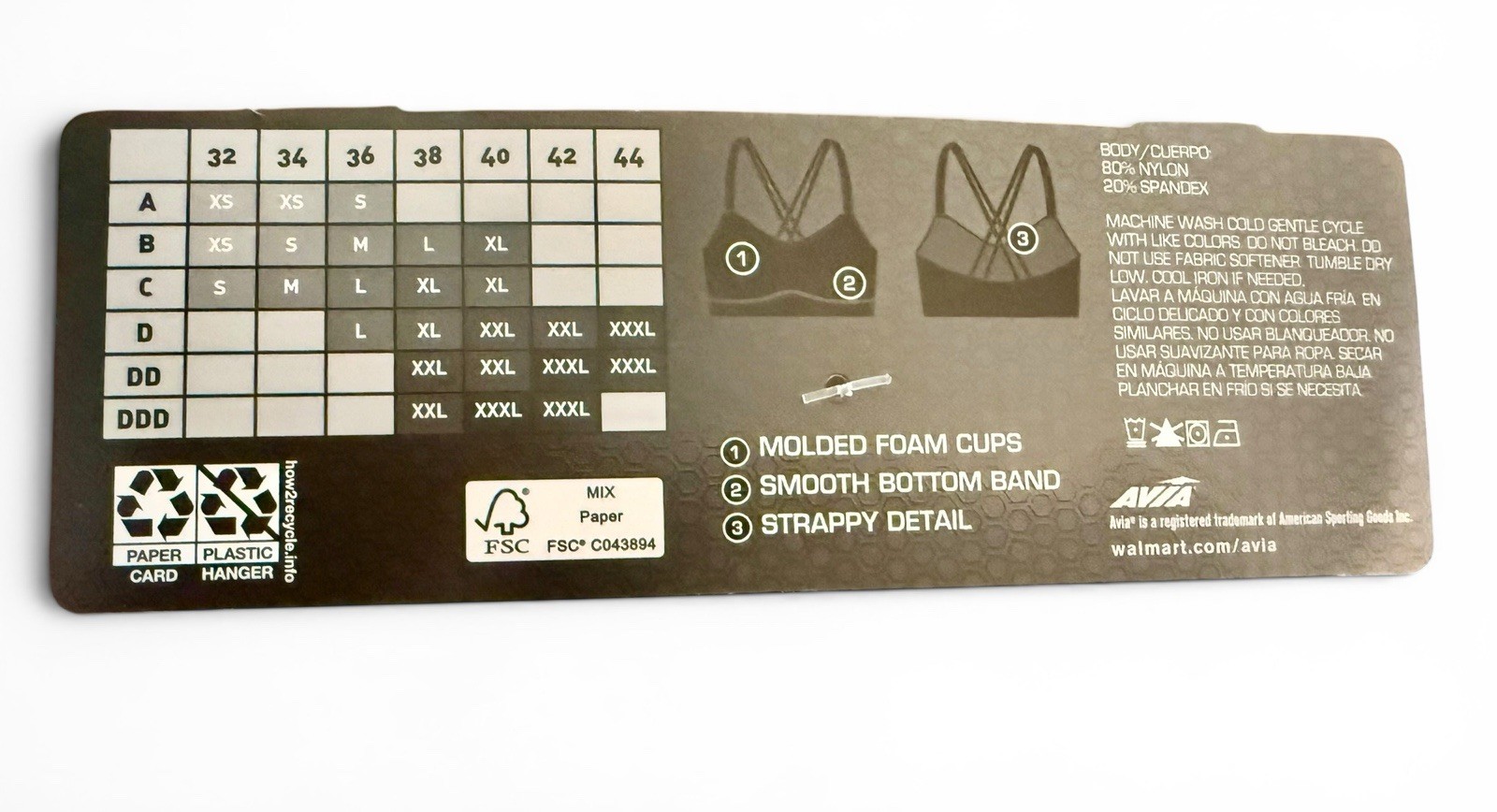 Avia Longline Low Support Strappy Sports Bra Black XLarge NWT Molded Cups