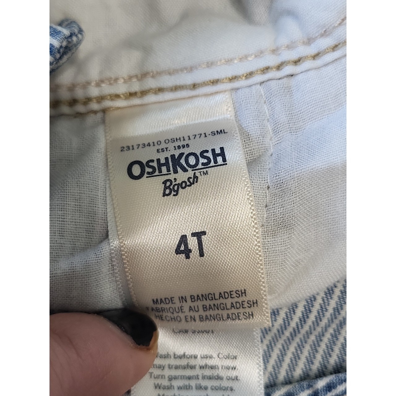 OshKosh B’gosh Girls 4T Striped Denim Shortalls Front/Back Pockets